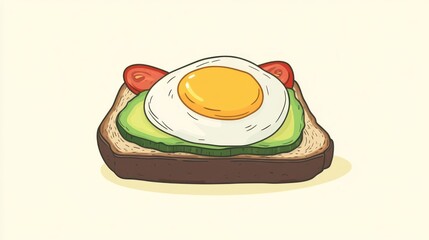 Avocado toast with fried egg, healthy breakfast illustration