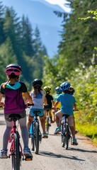 Fototapeta premium Family-Friendly Bike Ride Adventure on a Scenic Trail for Outdoor Fun and Togetherness