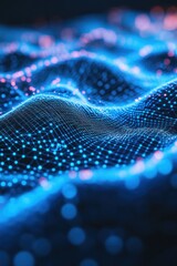 Abstract representation of flowing digital waves illuminated with blue and pink lights, creating a mesmerizing visual effect