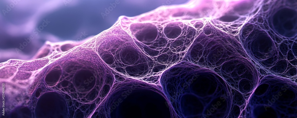Poster a macro image of a purple fractal formation, revealing intricate patterns and textures. the fractal 