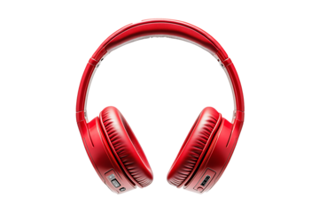 Red Wireless Bluetooth Headphones Isolated on Transparent Background PNG Image.