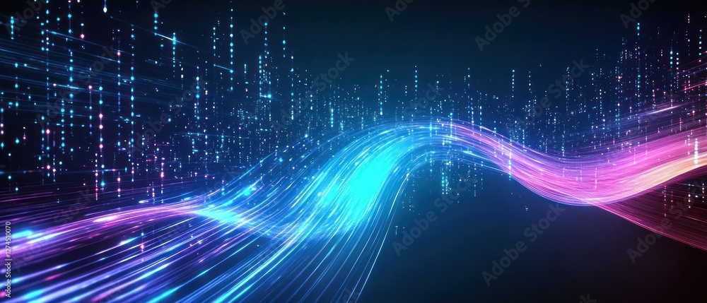 Poster colorful abstract wave of light and data streams