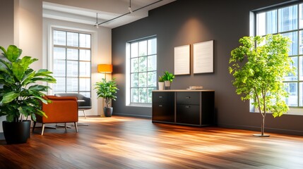 open office space with sleek furniture and natural light