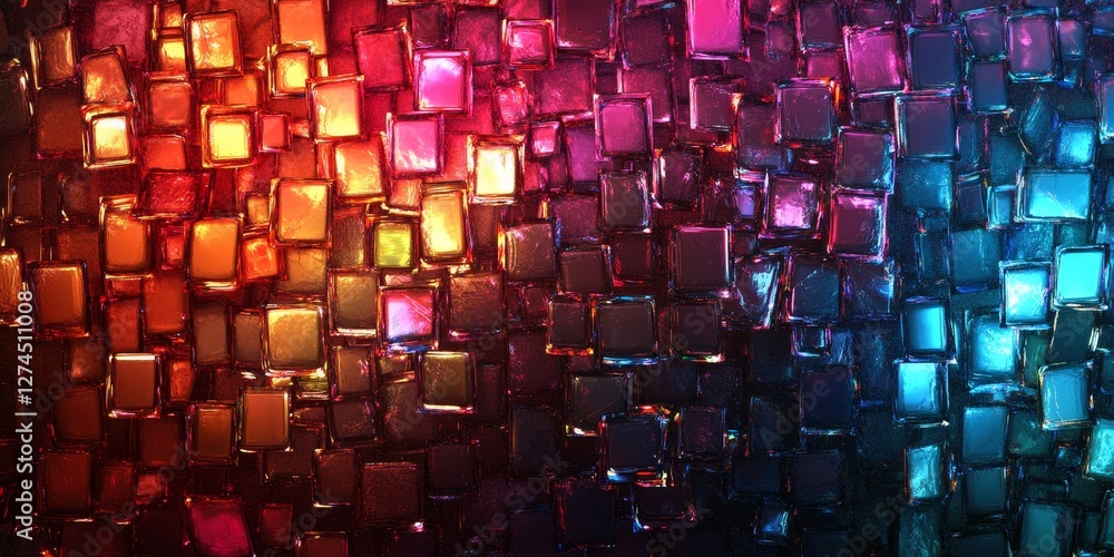 Aufkleber a vibrant and colorful mosaic of glossy, reflective cubes, creating a visually captivating abstract 