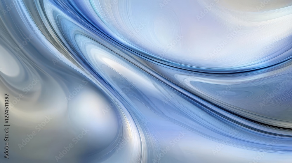 Poster abstract wave pattern with soft blue and silver tones showcasing flowing design and smooth curves fo