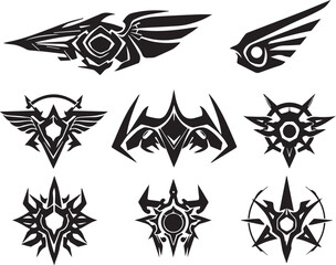 Set of elements for flat design in cyberpunk style. Hand drawn vector illustration