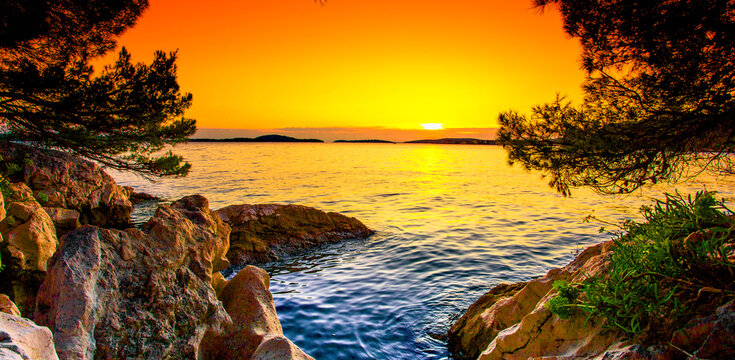 amazing nature scenery, Croatia, Europe, Adriatic sea, Zadar region, scenic coast near Bilo and Primosten