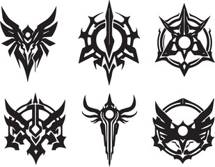 Set of elements for flat design in cyberpunk style. Hand drawn vector illustration