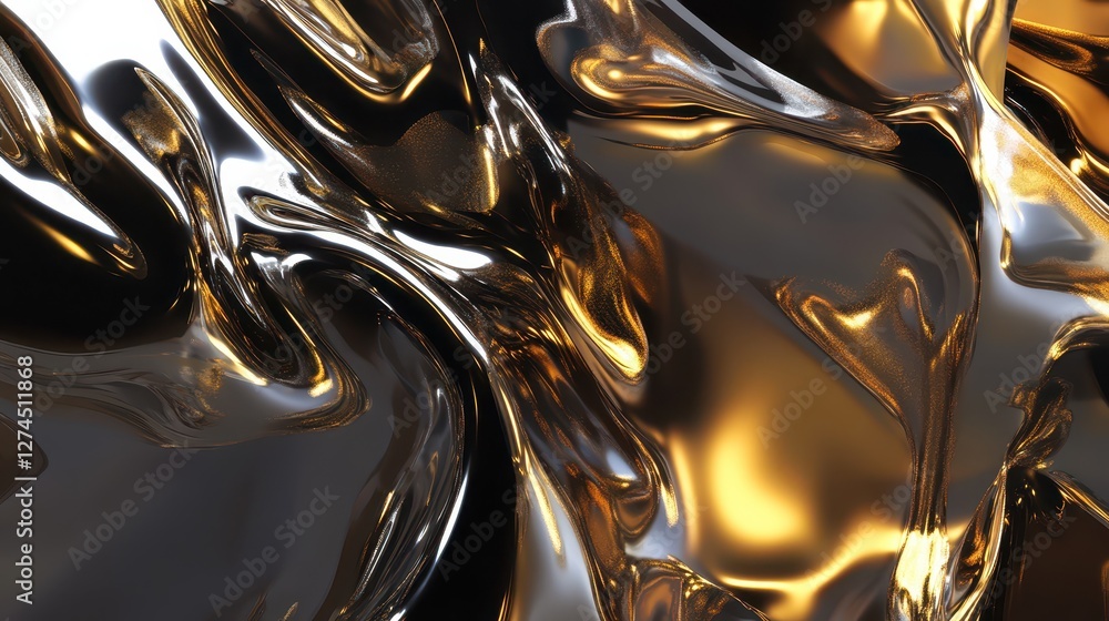 Poster abstract metallic surface with fluid patterns and reflections showcasing sheen and elegance in shade