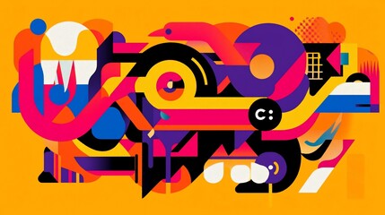 Fototapeta premium Vibrant Abstract Composition: A Symphony of Shapes and Colors