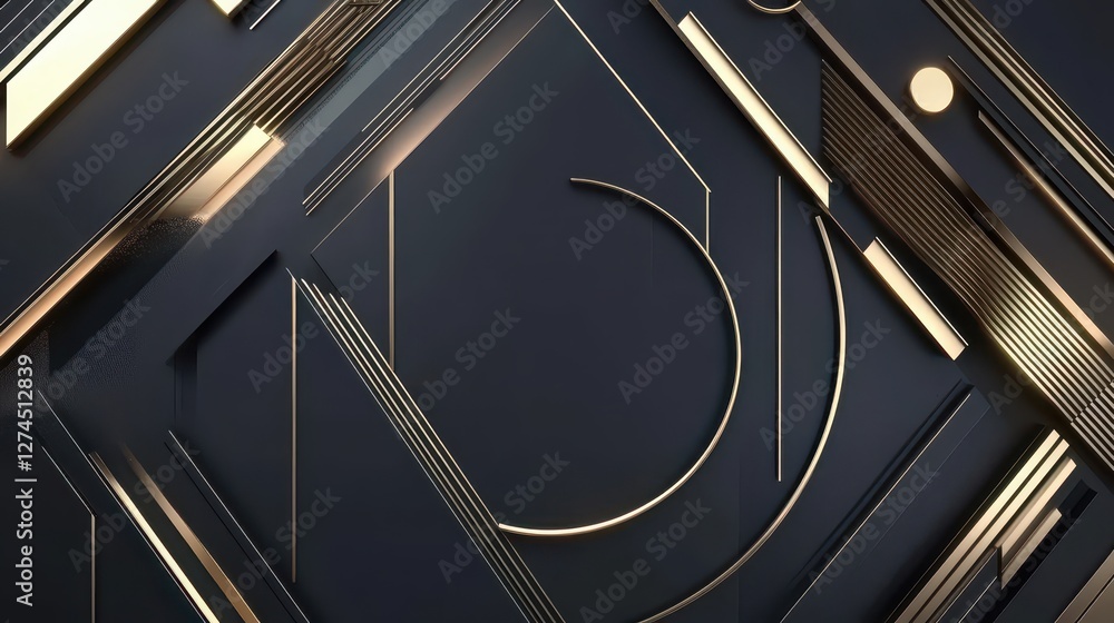 Poster abstract geometric background in black and gold with lines and shapes, modern design suitable for va