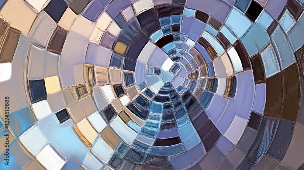 Poster abstract geometric pattern with circular design in soft blue and gold tones creating a modern digita