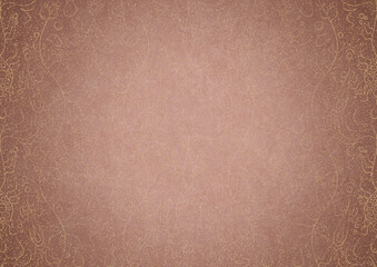 Fototapeta premium Hand-drawn abstract ornament. Light semi transparent pale pink and golden splatter on a pale pink back, with vignette of same pattern in gold on a darker color. Paper texture. A4. (pattern: p13-1b)