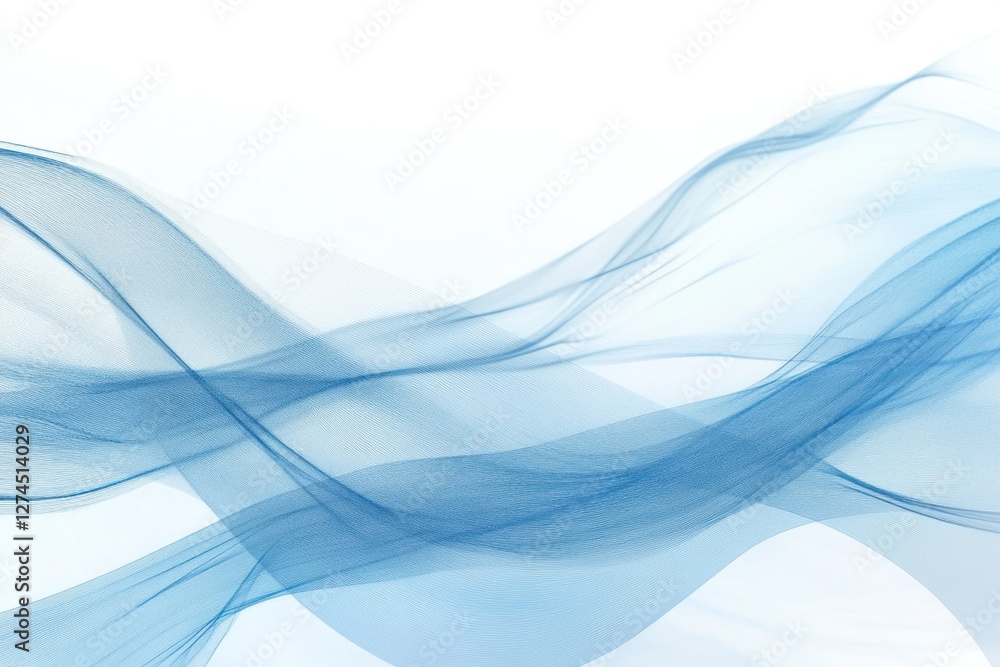 Poster abstract blue waves gracefully flow across a soft white background, creating a serene and calming at