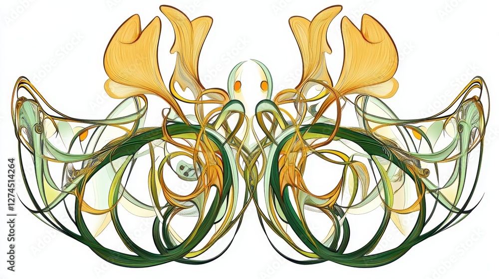 Poster abstract design featuring organic shapes in vibrant colors with flowing lines and floral elements cr