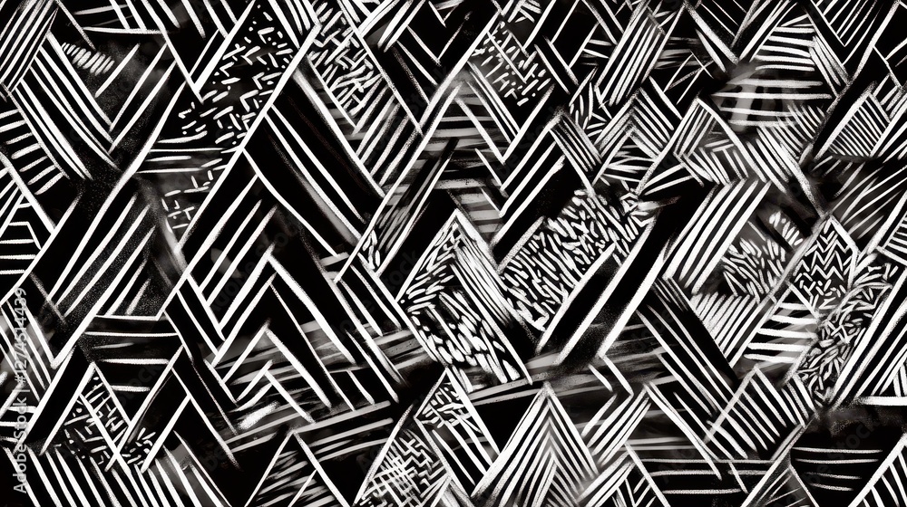 Fototapete abstract pattern featuring intricate geometric shapes with lines and sharp angles in a monochrome co
