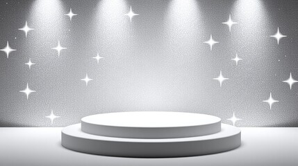 Fototapeta premium A circular, illuminated podium stands against a textured, starlight backdrop.