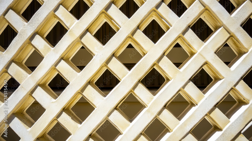 Poster intricate geometric pattern of a decorative lattice design showcasing shadows and light on a yellow 