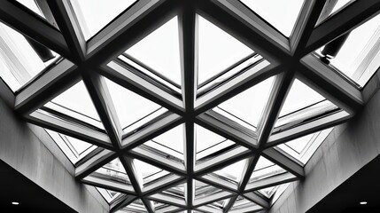 Geometric Architecture Design Featuring Modern Skylight with Artistic Pattern in Black and White, Bringing Natural Light into Urban Space