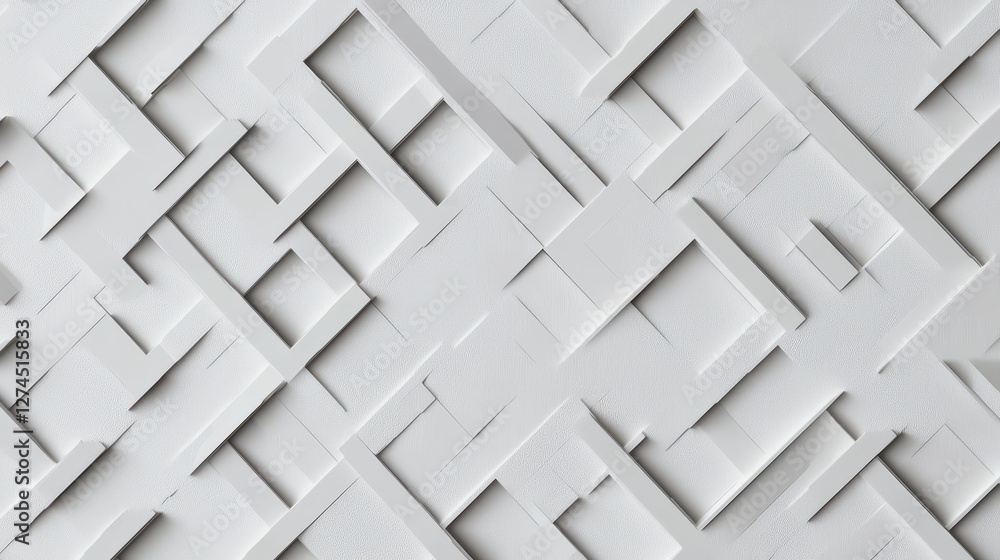 Fototapete abstract white geometric wall texture featuring layered paper rectangles arranged in a dynamic patte