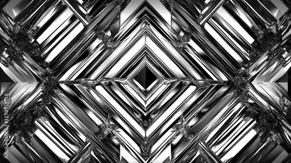 Poster abstract geometric pattern featuring intricate mirrored shapes forming a captivating diamond design 