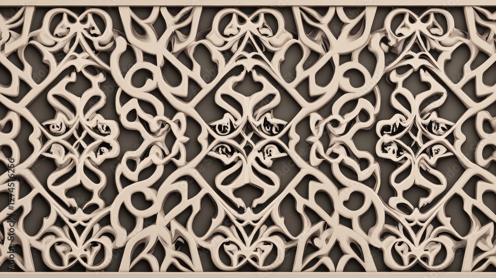 Poster intricate decorative pattern featuring interwoven elements with elegant curves and symmetrical desig