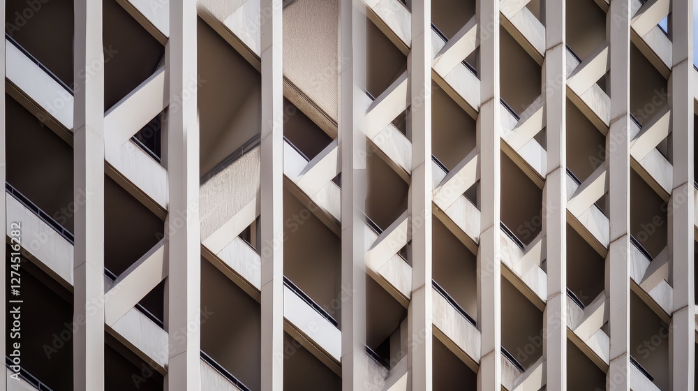 Poster modern architectural facade with geometric pattern showcasing intersecting lines and shadows in a co