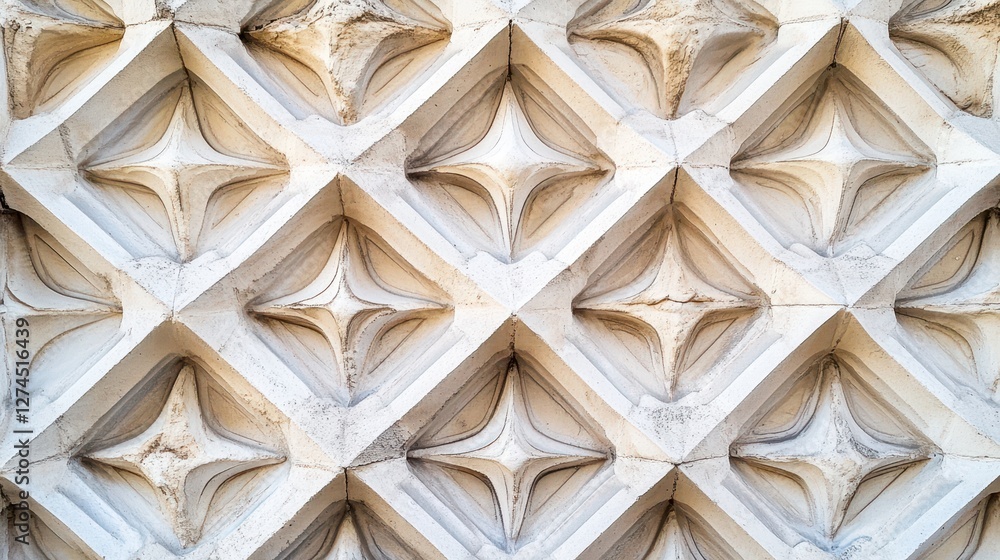 Poster abstract geometric patterned wall with intricate three-dimensional shapes, showcasing artistic desig
