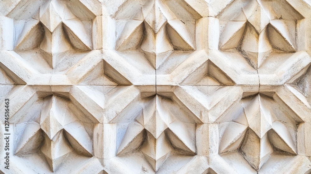 Poster intricate geometric texture of carved stone wall featuring three-dimensional patterns and depth in n