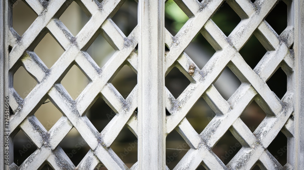 Poster weathered wooden lattice fence with geometric pattern creating an artistic backdrop for garden or ou