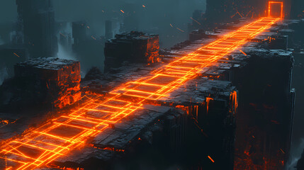 futuristic bridge neon ruins