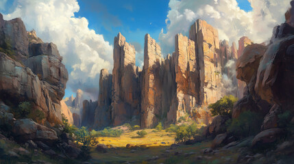 Rocky canyon walls from the base, towering stone formations illustrating nature’s grandeur.