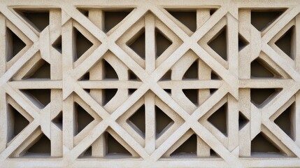 Naklejka premium Decorative architectural wall design featuring geometric patterns and intricate motifs in a retro mid-century style aesthetic, perfect for background use.