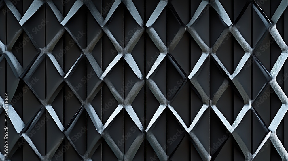 Poster abstract geometric pattern with layered diamond shapes in dark shades and metallic highlights, perfe