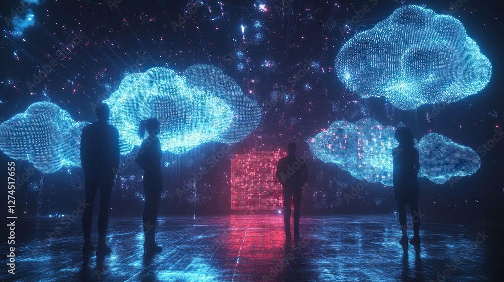 Poster Silhouettes Observe Digital Cloud Data Structures