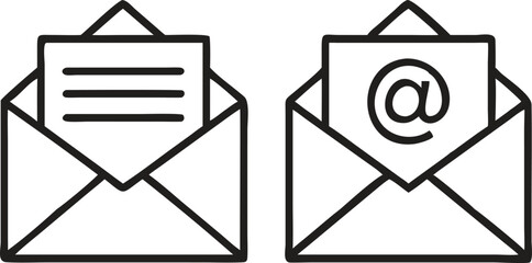 Email and mail icon set envelope for communication & messaging vector illustration, mail vector icon set. email, post, letter, envelope, newsletter collecton isolated on white. line outline thin flat 