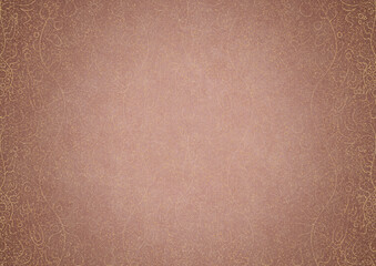 Hand-drawn abstract ornament. Light semi transparent pale pink and golden splatter on a pale pink back, with vignette of same pattern in gold on a darker color. Paper texture. A4. (pattern: p13-2b)