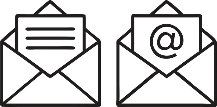 Email and mail icon set envelope for communication & messaging vector illustration, mail vector icon set. email, post, letter, envelope, newsletter collecton isolated on white. line outline thin flat 