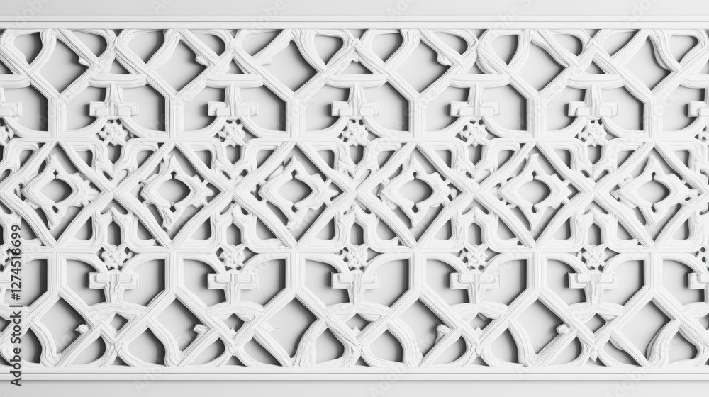 Poster intricate white decorative panel design with geometric patterns and filigree elements for elegant ar