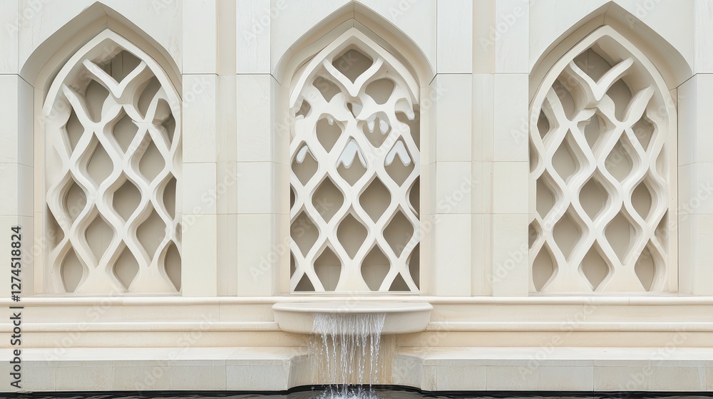 Poster intricate architectural detail of decorative wall with unique patterns and water feature in modern d