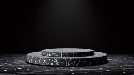 Monochrome marble pedestal under spotlight.