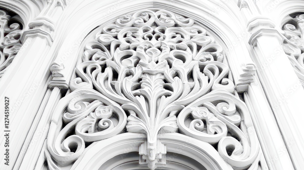 Poster intricate white architectural detailing on historic structure showcasing exquisite patterns and craf