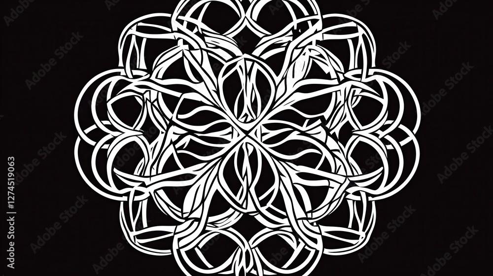 Poster intricate black and white geometric pattern with curved lines and symmetrical design for artistic an