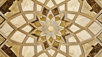 Intricate Geometric Design of Star Pattern on Marble with Decorative Detailing in Warm Tones and Elegant Architecture Elements