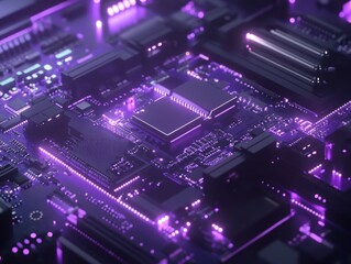 Obraz premium Futuristic purple circuit board with glowing components