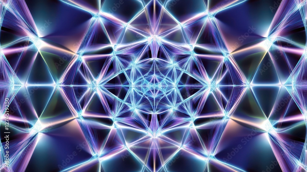Poster mesmerizing geometric patterns in vibrant blue and purple lights creating an abstract background and