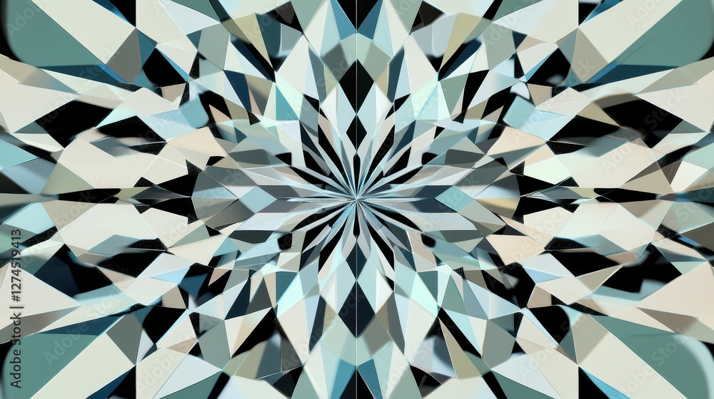Poster abstract geometric artwork featuring a star-like pattern with sharp angles and light reflection, con