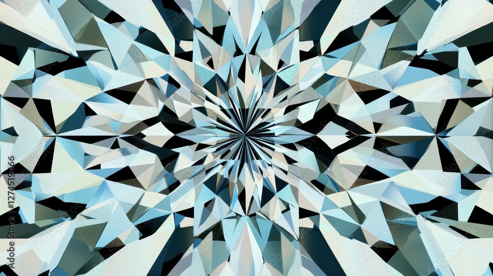 Fototapete abstract geometric pattern with sharp triangular shapes in shades of blue, black, and white radiatin