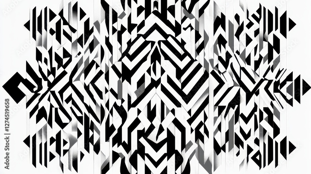 Poster intricate black and white geometric pattern featuring abstract shapes and design elements for modern