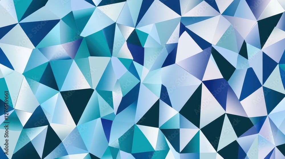 Poster abstract geometric pattern with triangular shapes in shades of blue, teal, and white creating a mode